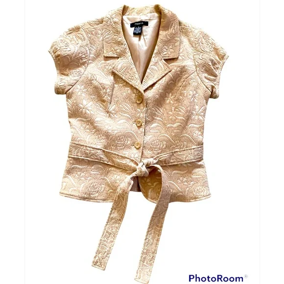 Arden B Brocade Cream & White Three Button Tie Blazer Jacket - Picture 9 of 10